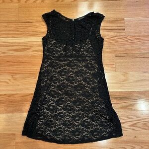 INC International Concepts Macys Black Lace Fit & Flare Short Sleeve Dress Sz 10